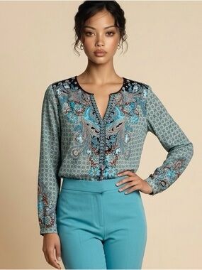 CARMEN Paisley Geo Contrast Top Size Medium